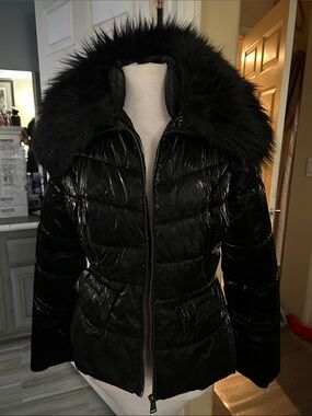 Guess Quilted Puffer Jacket with Faux Fur collar